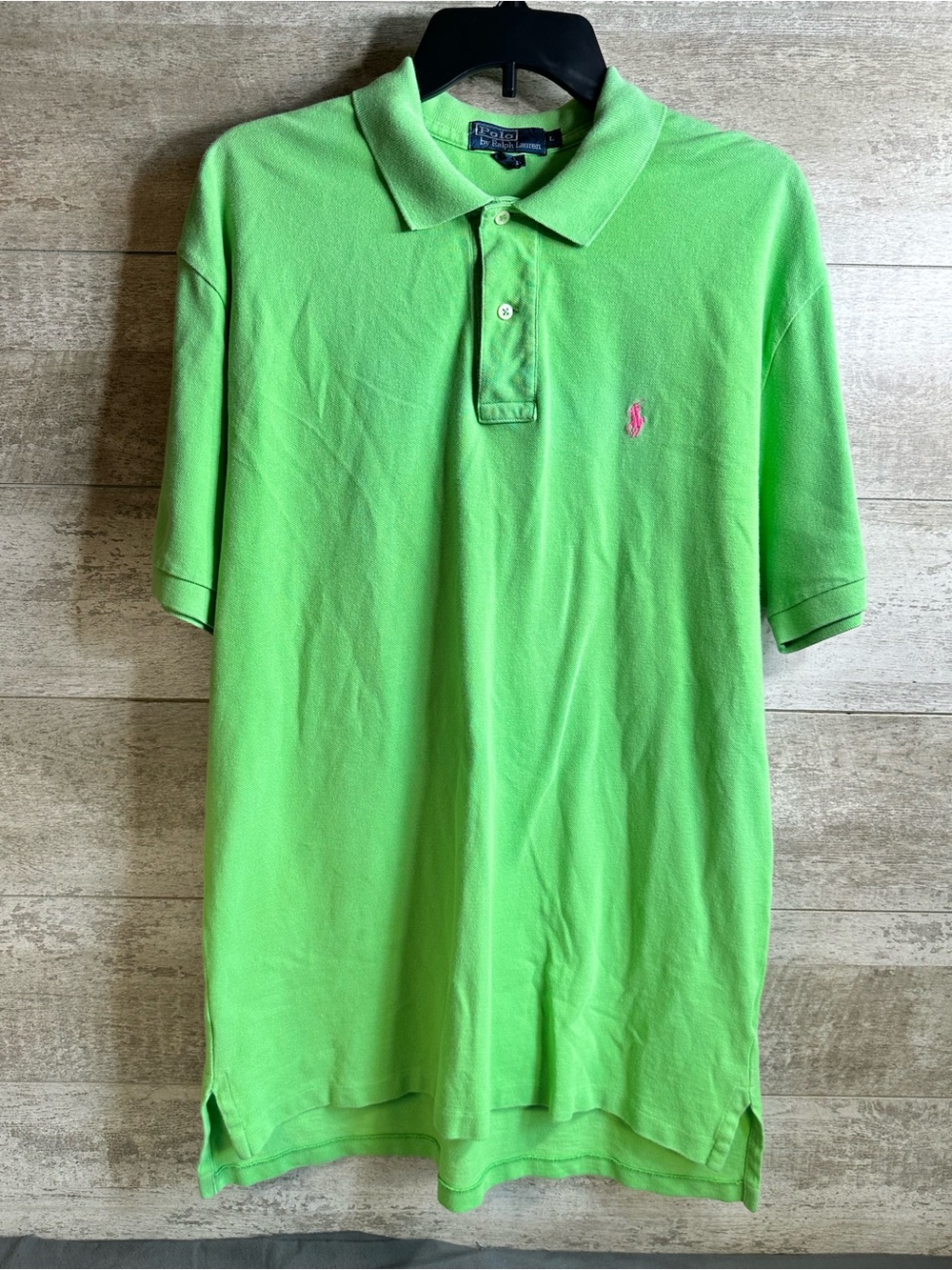Polo Ralph Lauren Lime Green Polo Shirt Pink Pony Logo Size L